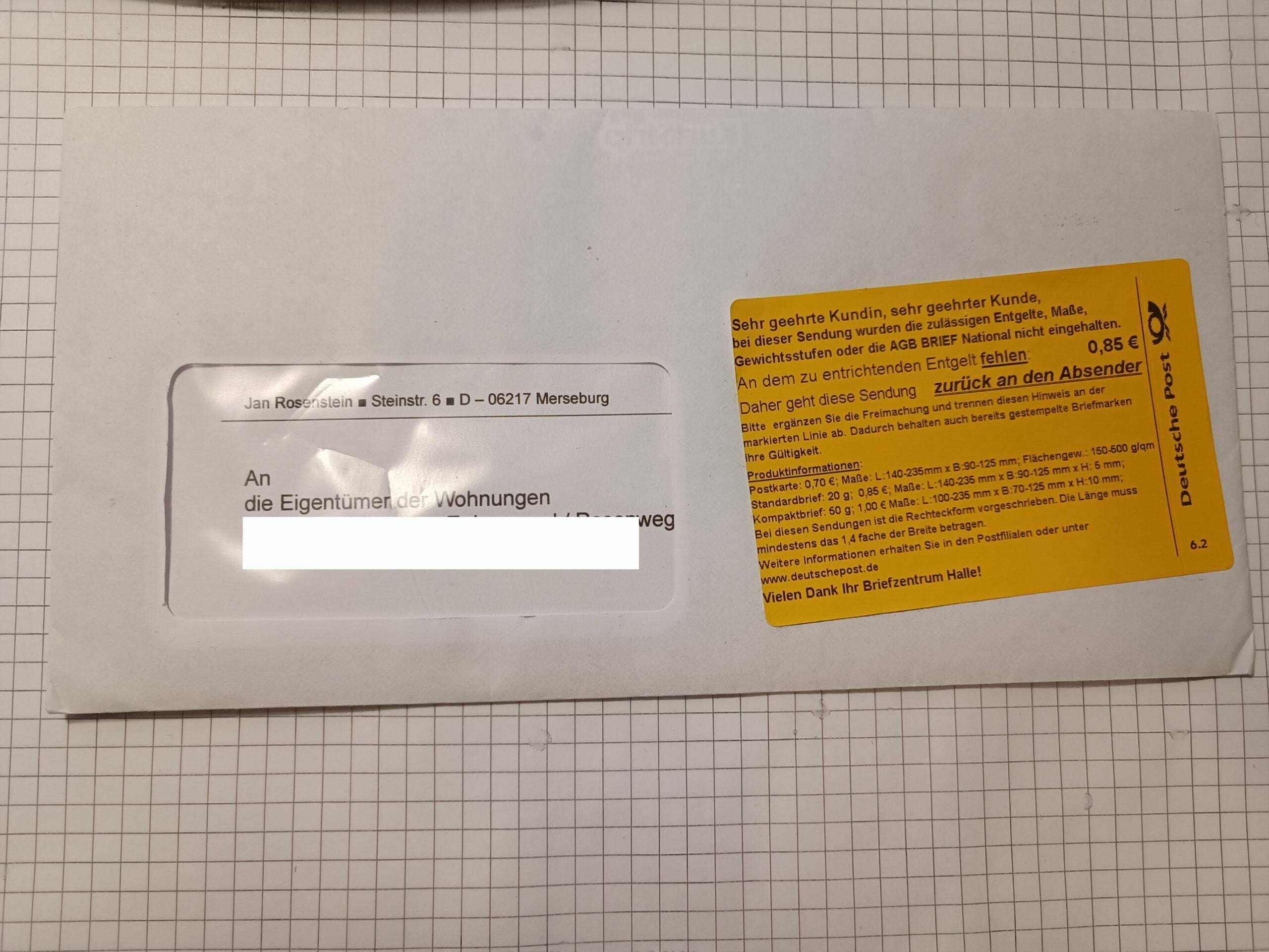 Brief Rückläufer Post